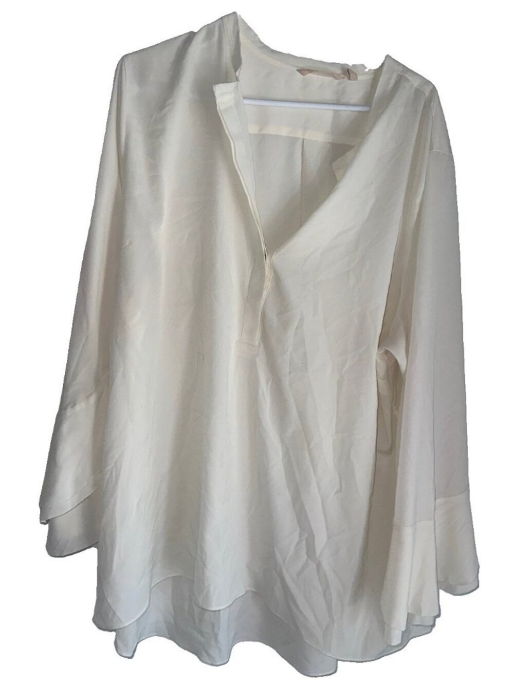 Soft Surroundings Womens V Neck Tunic Top Plus 2X Ivory Poet Bell Sleeves Boho